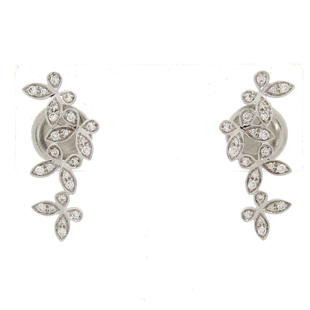 Graff Butterfly Ear Climber Earrings 18K White Gold Diamond
